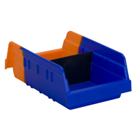 Akro-Mils 36468 Double Hopper Shelf Bin - Plastic Indicator Inventory Control Bins For Organizing Parts, Blue/Orange, Case Of 12